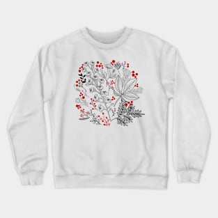 Flowers and Leaves with Autumn Berries_Black Lines Crewneck Sweatshirt